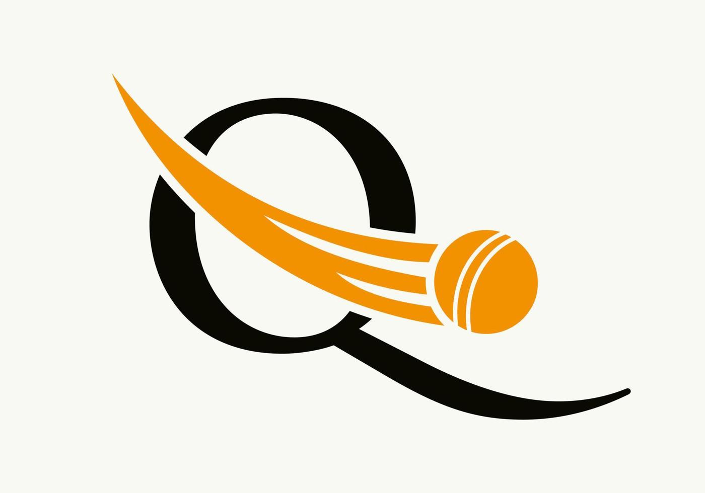 Buchstabe q Cricket-Logo-Konzept mit beweglichem Cricket-Ball-Symbol. Cricket-Sport-Logo-Symbol-Vektor-Vorlage vektor