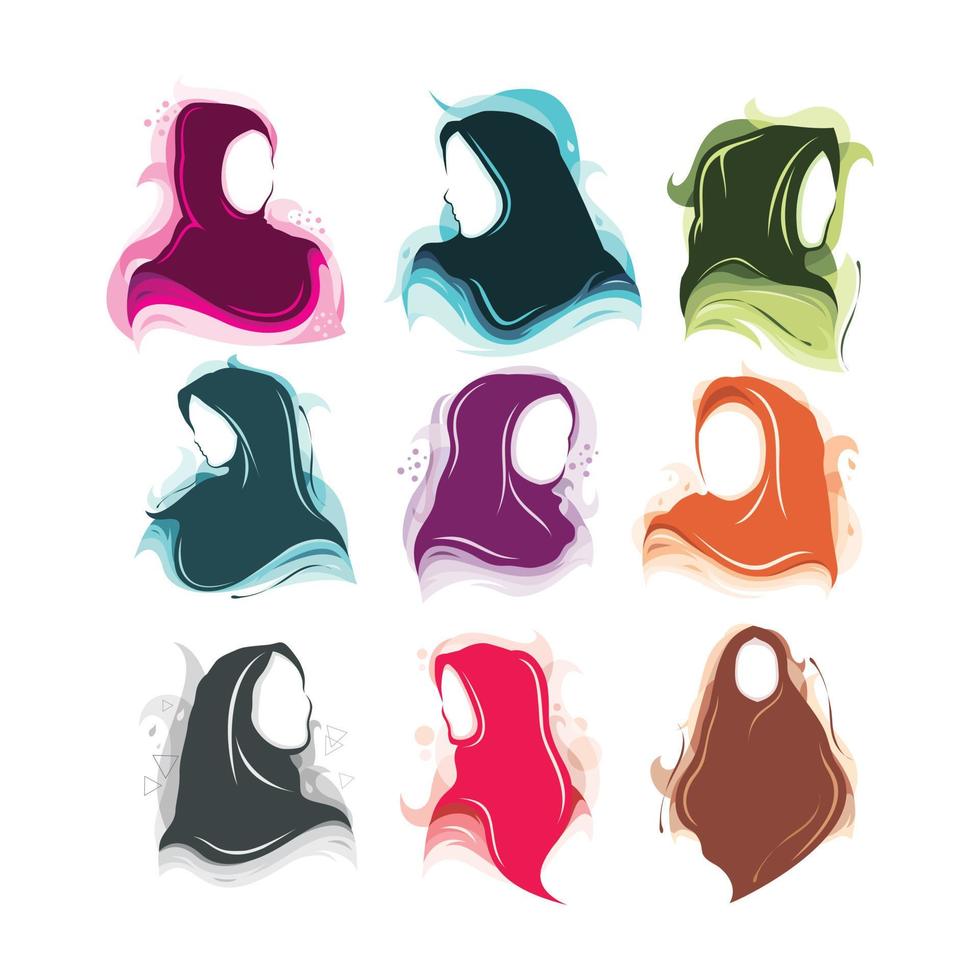 hijab mode muslim design ikon uppsättning vektor