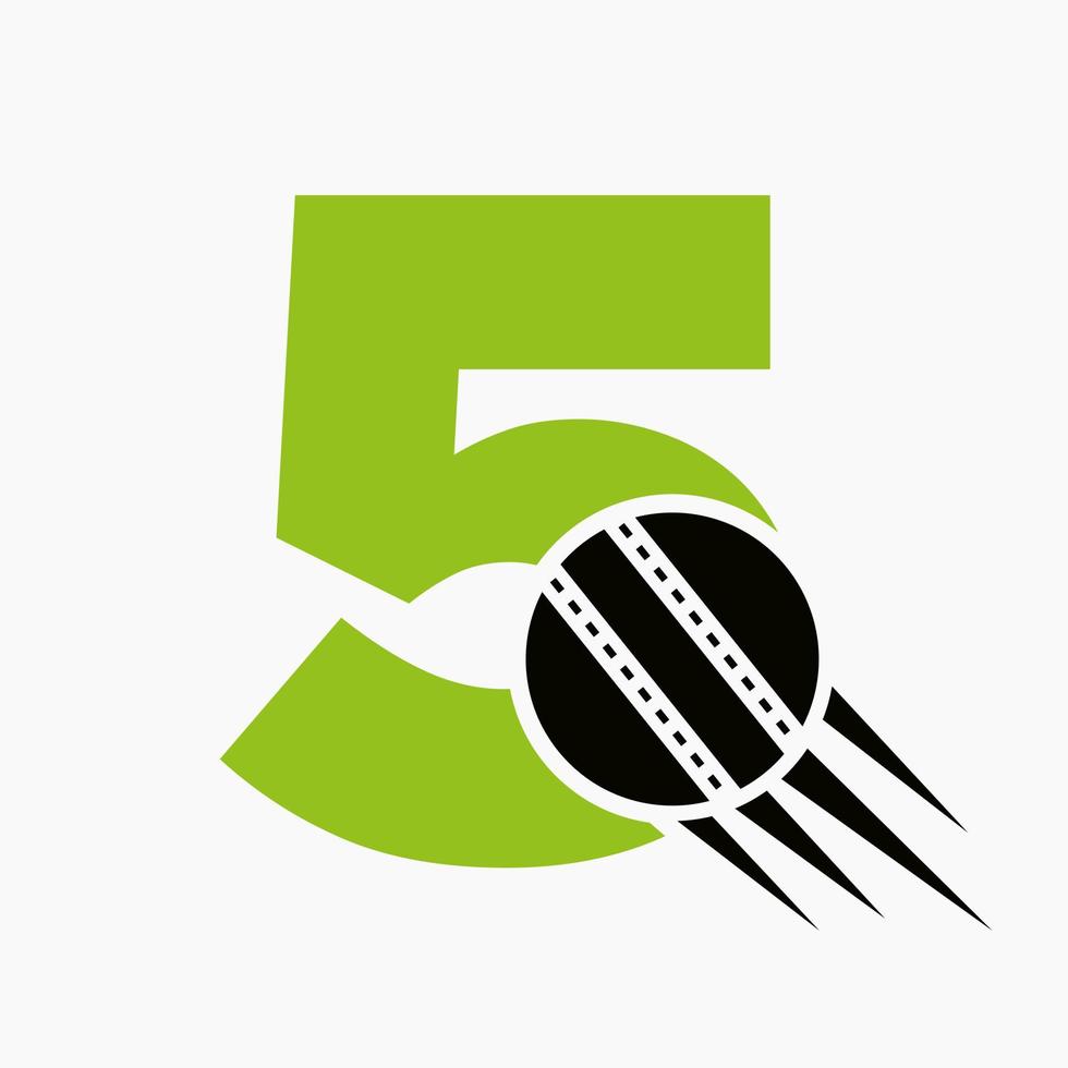 Buchstabe 5 Cricket-Logo-Konzept mit beweglichem Cricket-Ball-Symbol. Cricket-Sport-Logo-Symbol-Vektor-Vorlage vektor