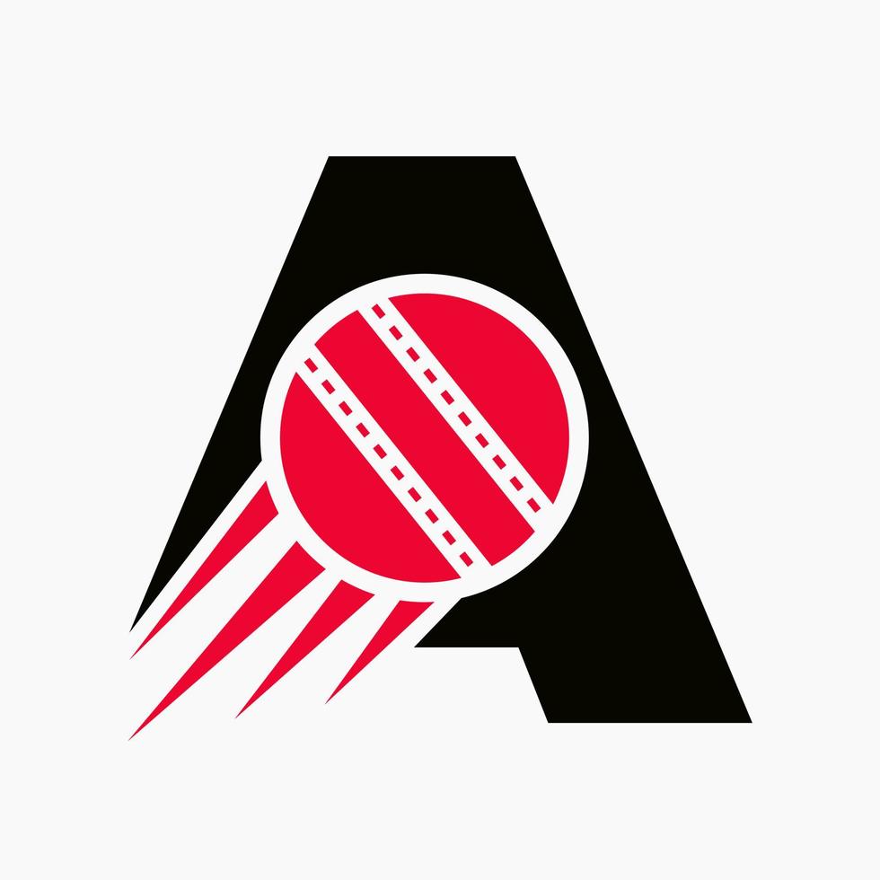 Schreiben Sie ein Cricket-Logo-Konzept mit beweglichem Cricket-Ball-Symbol. Cricket-Sport-Logo-Symbol-Vektor-Vorlage vektor