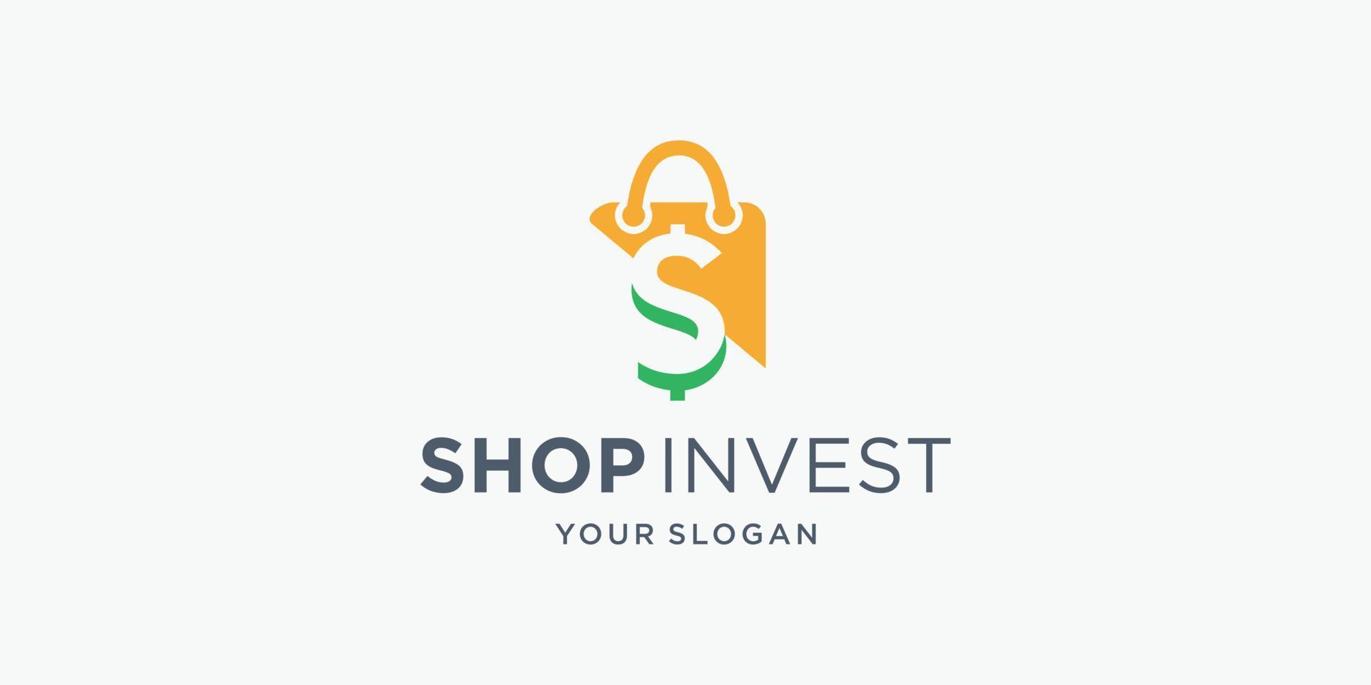 Shop investieren Logo-Vorlage mit blindem Konzept Geld. vektor