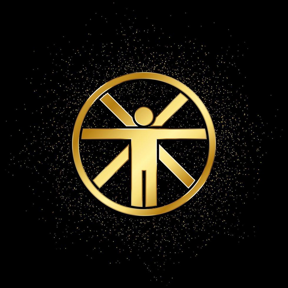 vitruvian, man guld ikon. vektor illustration av gyllene partikel bakgrund. guld vektor ikon