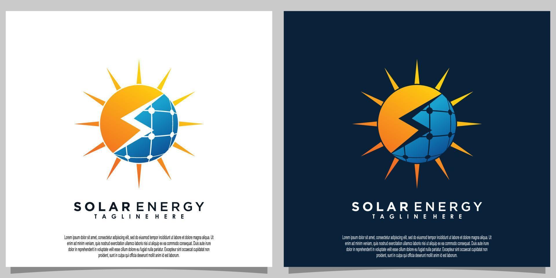 Sonne Solarenergie-Logo-Design mit Solarpanel-Technologie vektor