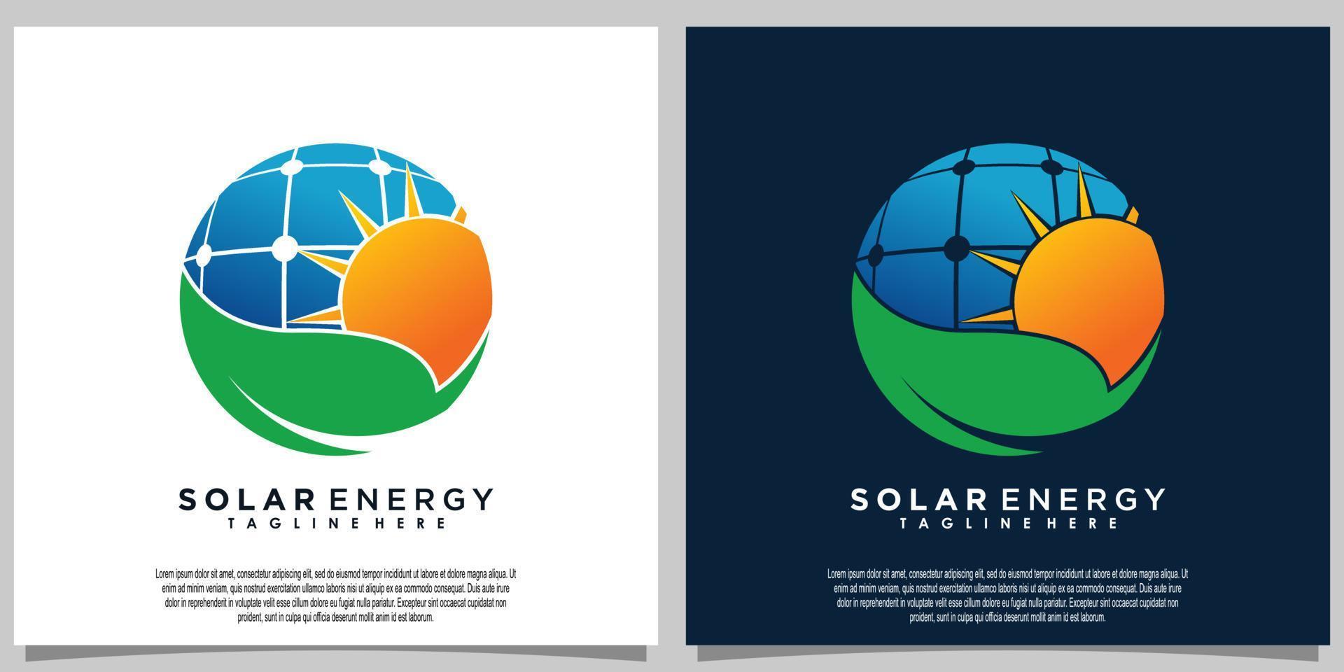 Sonne Solarenergie-Logo-Design mit Solarpanel-Technologie vektor