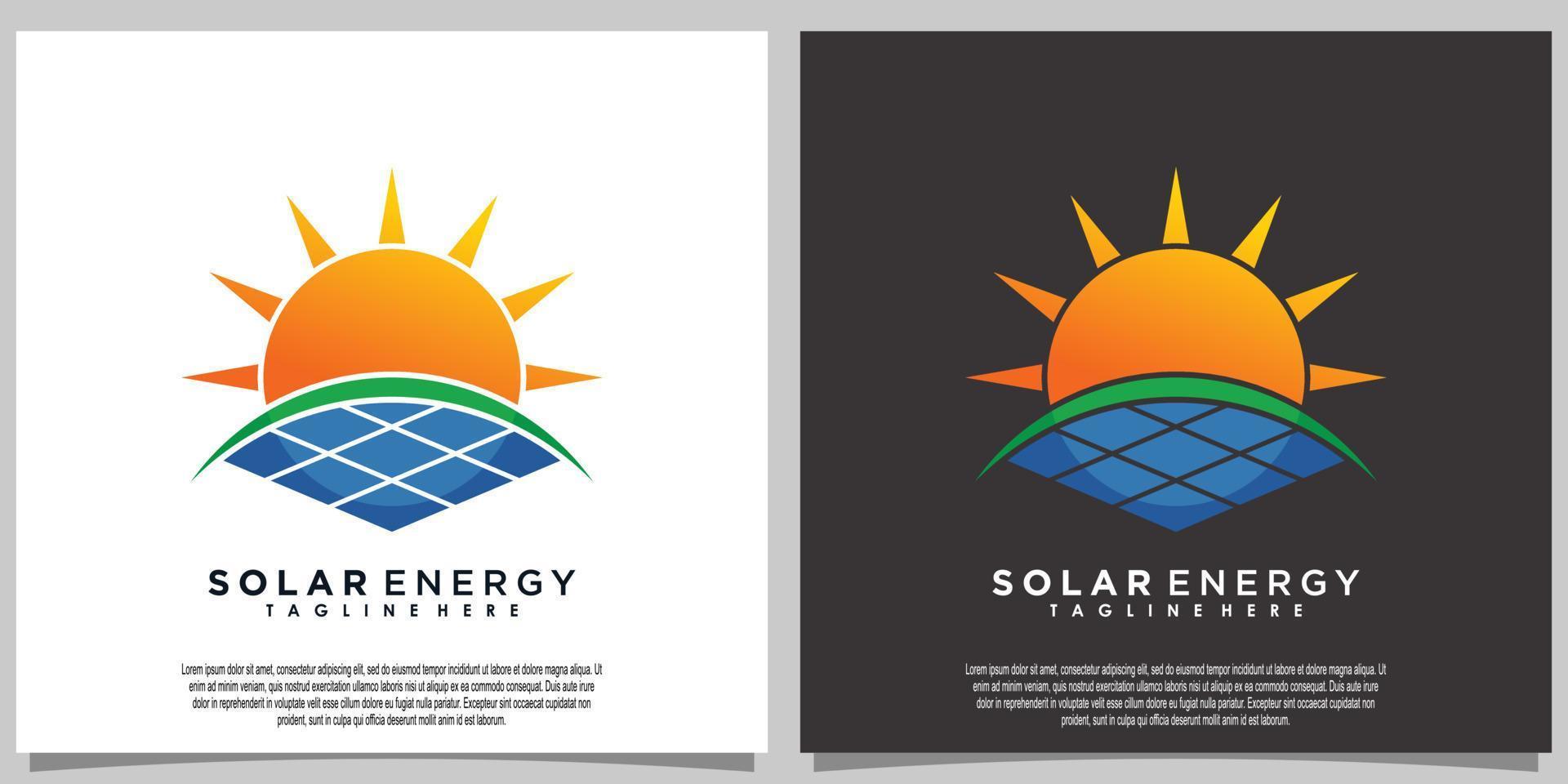 Sol sol- energi logotyp design med sol- panel tech vektor