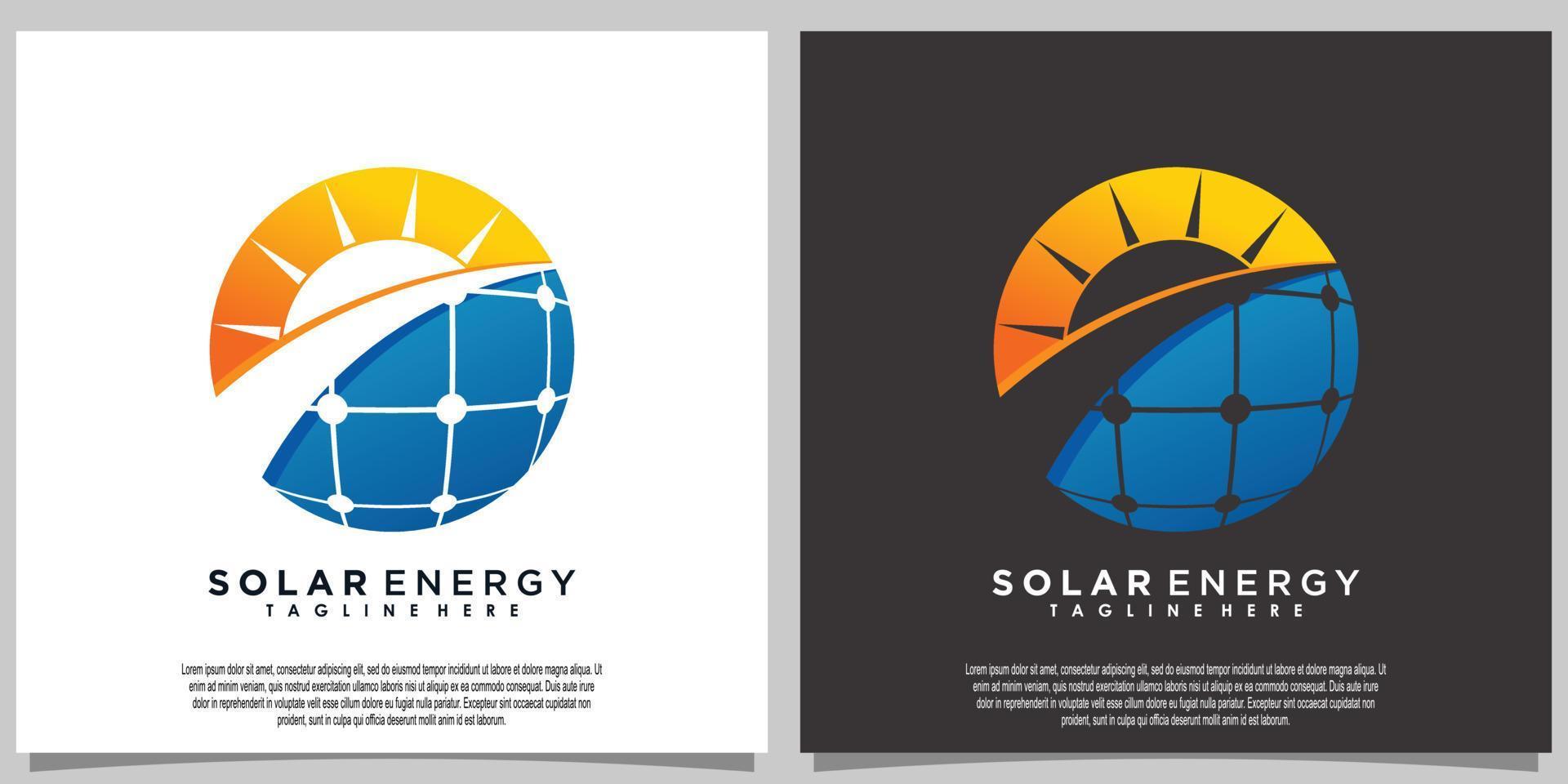 Sol sol- energi logotyp design med sol- panel tech vektor