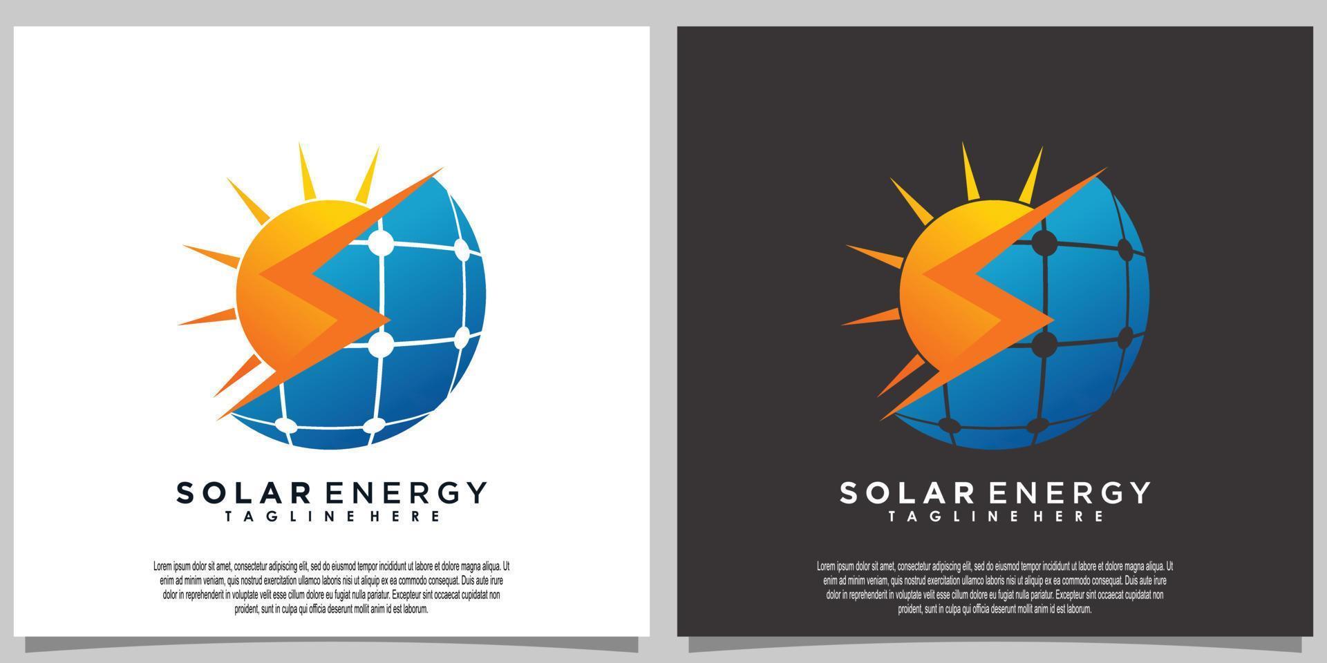 Sol sol- energi logotyp design med sol- panel tech vektor