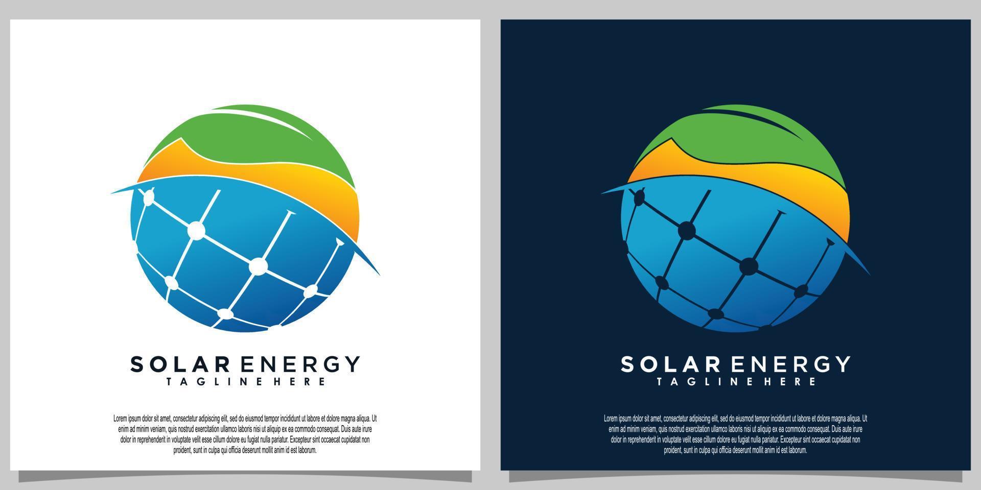 Sol sol- energi logotyp design med sol- panel tech vektor