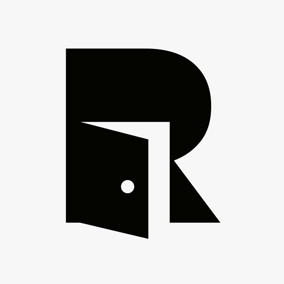 brev r dörr logotyp design kombinerad med minimal öppen dörr ikon vektor mall