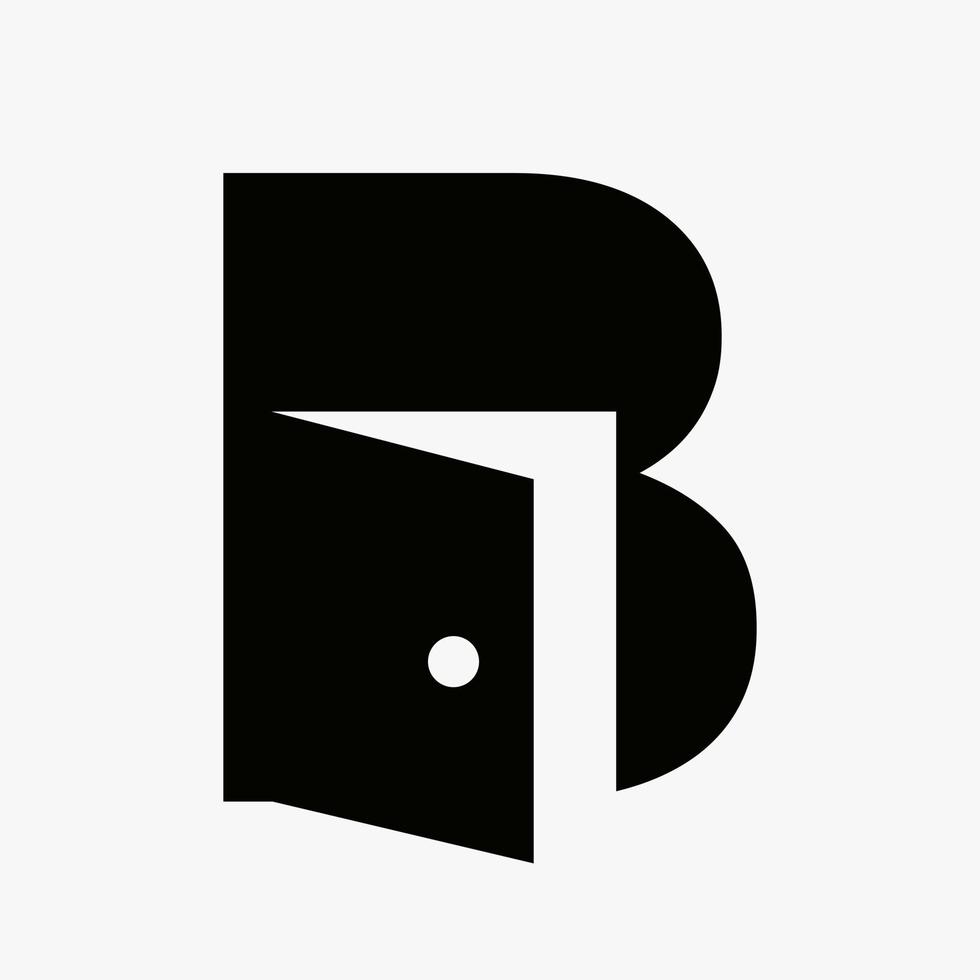 brev b dörr logotyp design kombinerad med minimal öppen dörr ikon vektor mall