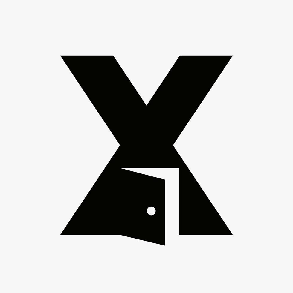 buchstabe x tür logo design kombiniert mit minimaler vektorvorlage für offene türsymbole vektor