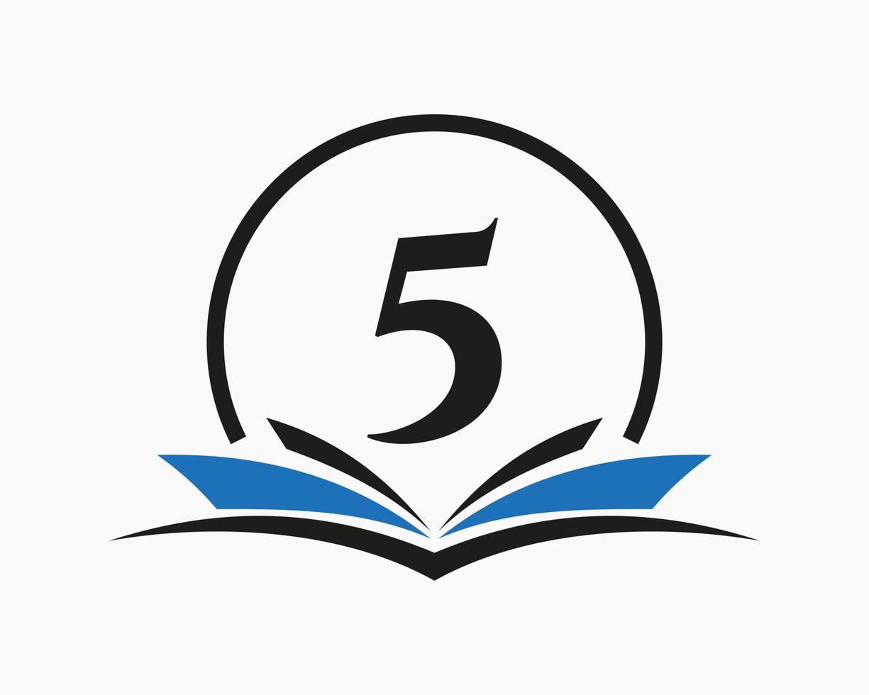 Buchstabe 5 Bildung Logo Buchkonzept. ausbildung karriere zeichen, universität, akademie abschluss logo vorlage design vektor