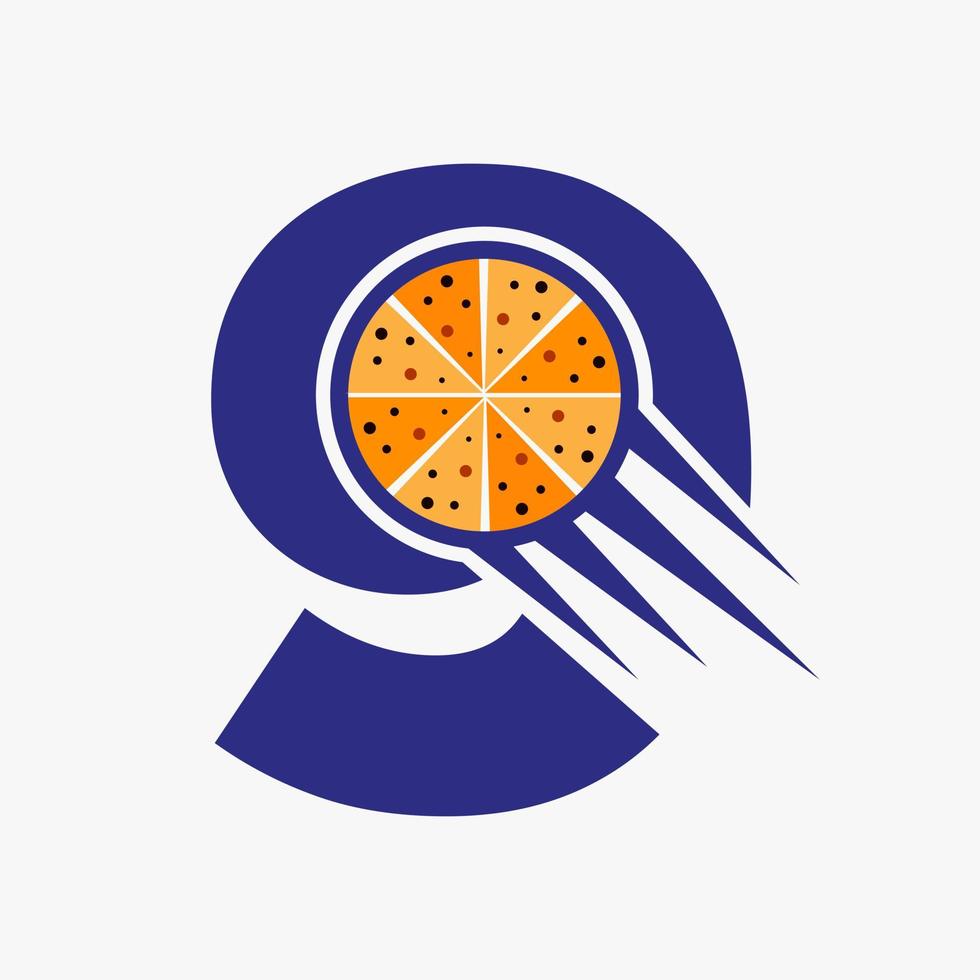 första brev 9 restaurang Kafé logotyp med pizza begrepp vektor mall
