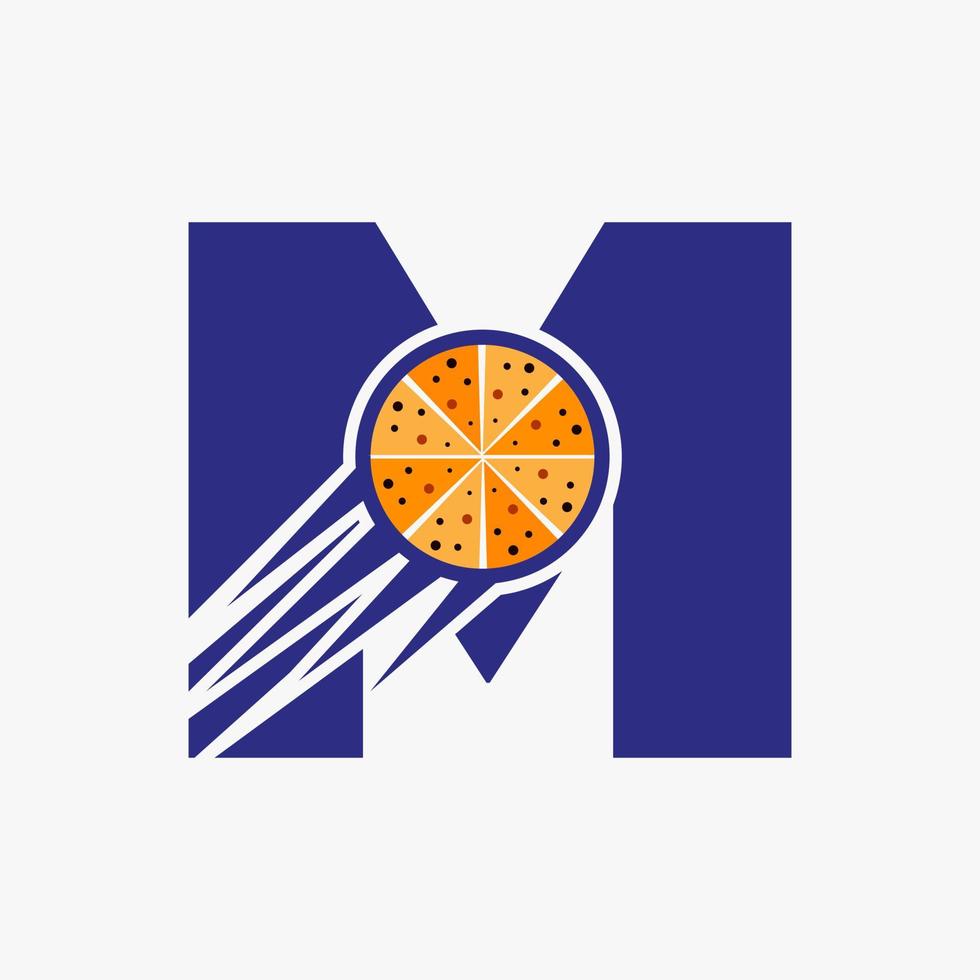 Anfangsbuchstabe m Restaurant-Café-Logo mit Pizza-Konzept-Vektorvorlage vektor
