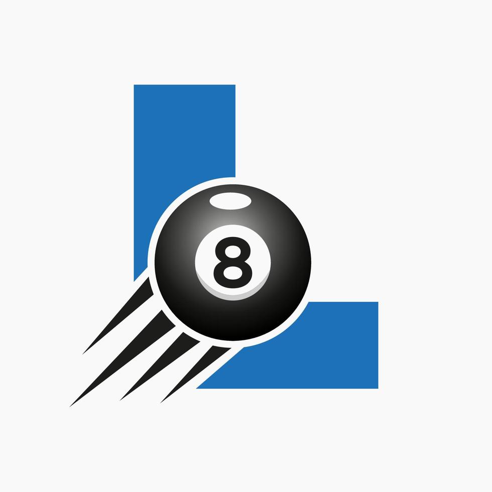 Buchstabe l Billard oder Pool-Logo-Design für Billardraum oder 8-Ball-Pool-Club-Symbol-Vektorvorlage vektor