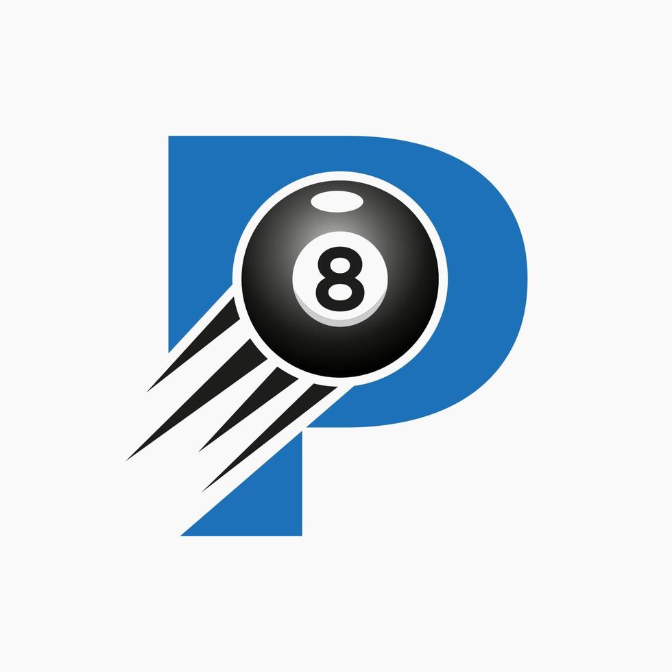 Buchstabe p Billard oder Pool-Logo-Design für Billardraum oder 8-Ball-Pool-Club-Symbol-Vektorvorlage vektor