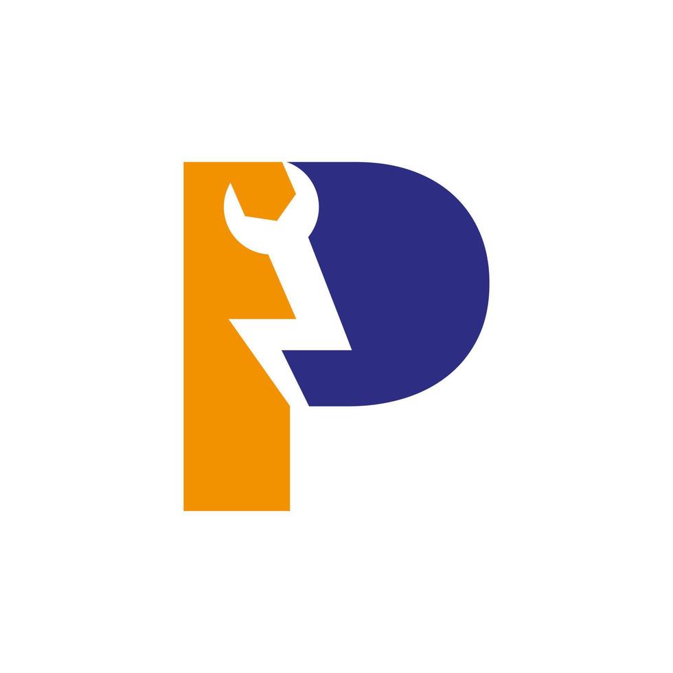 första brev p reparera rycka och volt kraft logotyp design för reparera, elektrisk tecken vektor mall