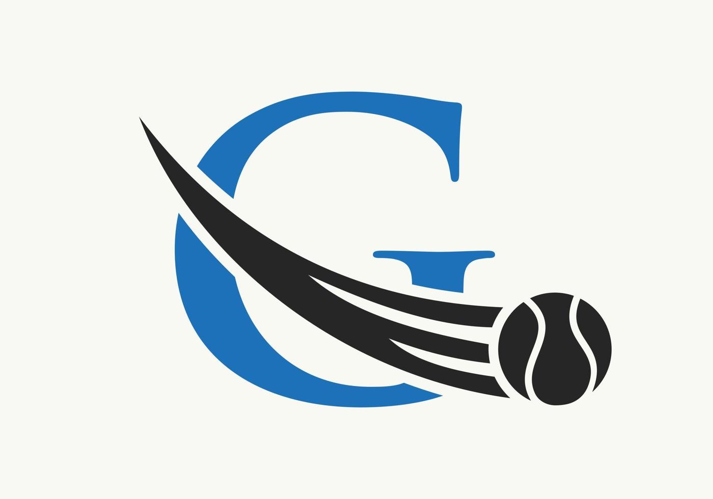 Buchstabe g Tennis-Logo-Konzept mit beweglichem Tennisball-Symbol. Tennis-Sport-Logo-Symbol-Vektor-Vorlage vektor