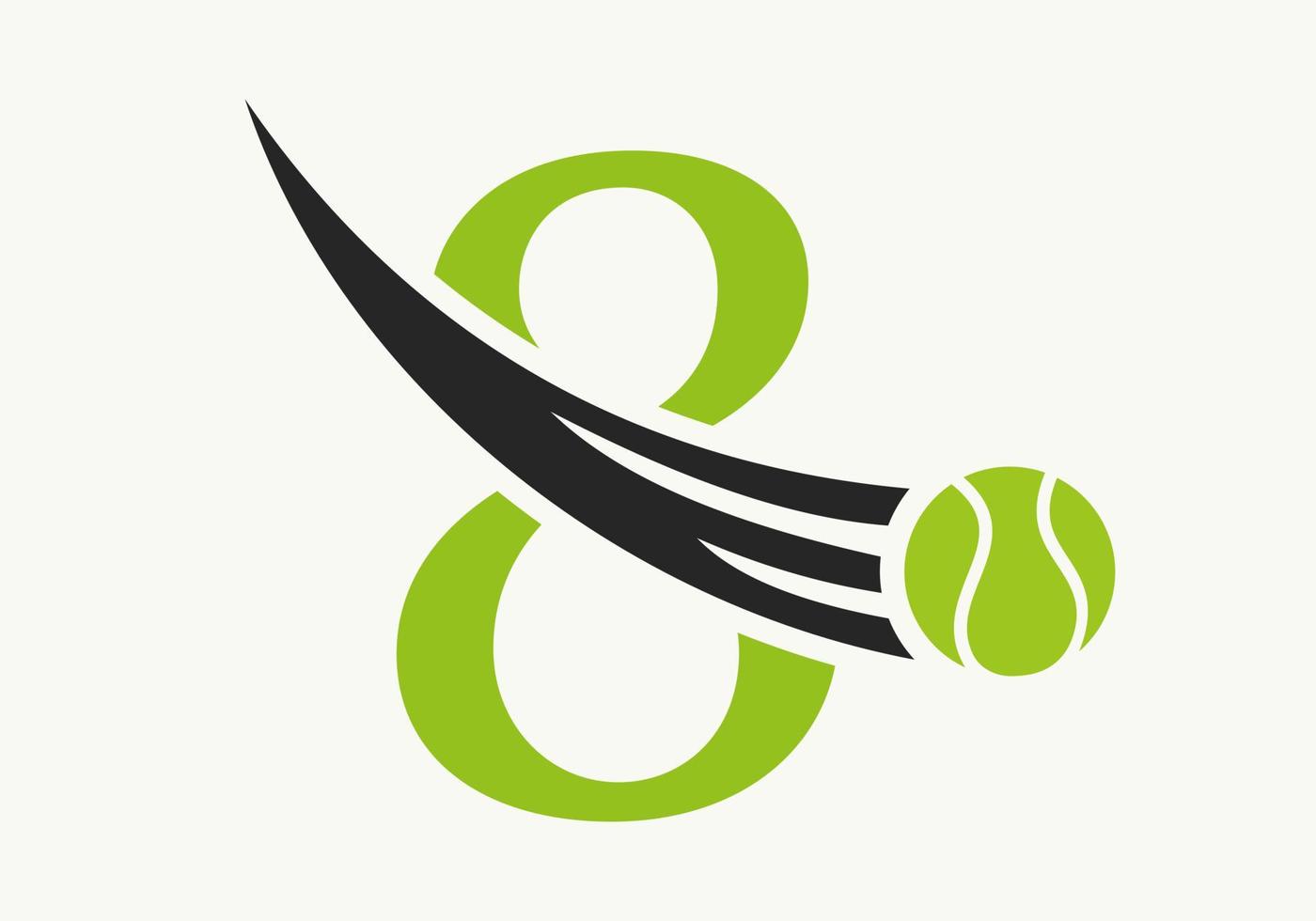 brev 8 tennis logotyp begrepp med rör på sig tennis boll ikon. tennis sporter logotyp symbol vektor mall