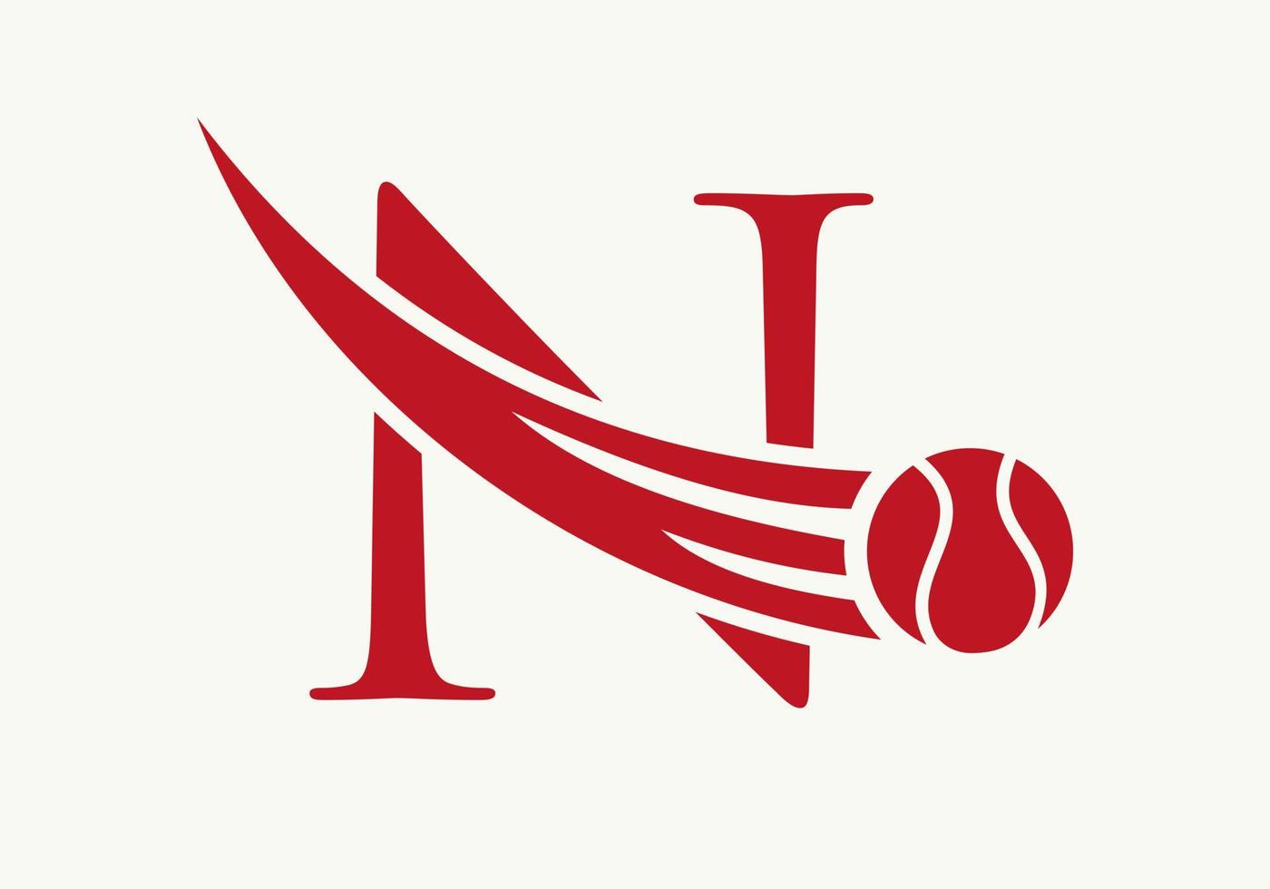 Buchstabe n Tennis-Logo-Konzept mit beweglichem Tennisball-Symbol. Tennis-Sport-Logo-Symbol-Vektor-Vorlage vektor