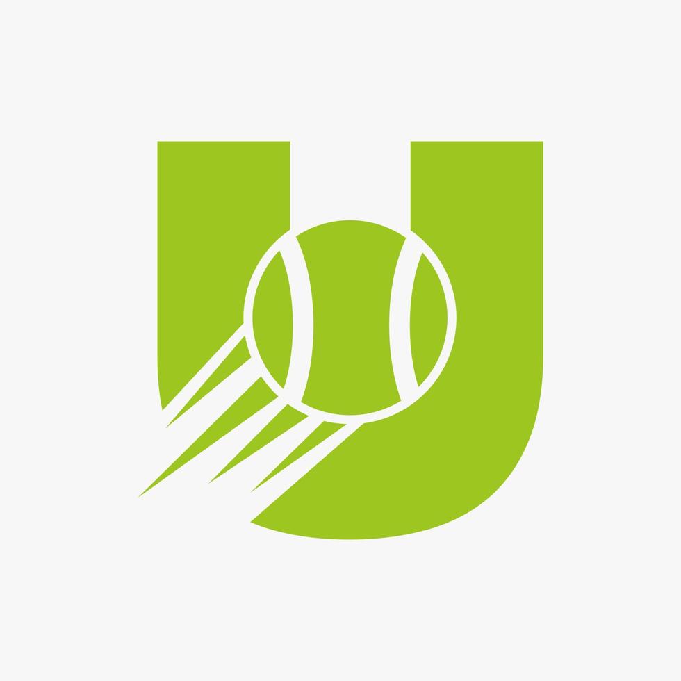 Buchstabe u Tennis-Logo-Konzept mit beweglichem Tennisball-Symbol. Tennis-Sport-Logo-Symbol-Vektor-Vorlage vektor