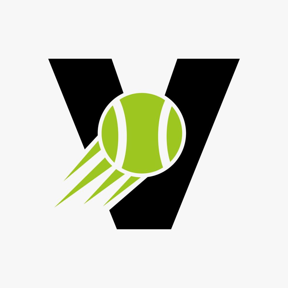 brev v tennis logotyp begrepp med rör på sig tennis boll ikon. tennis sporter logotyp symbol vektor mall