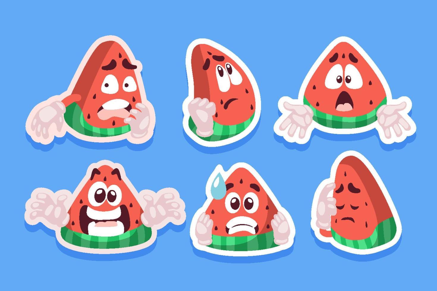 cartoon dismay chat sticker set mit niedlichem wassermelonencharakter vektor