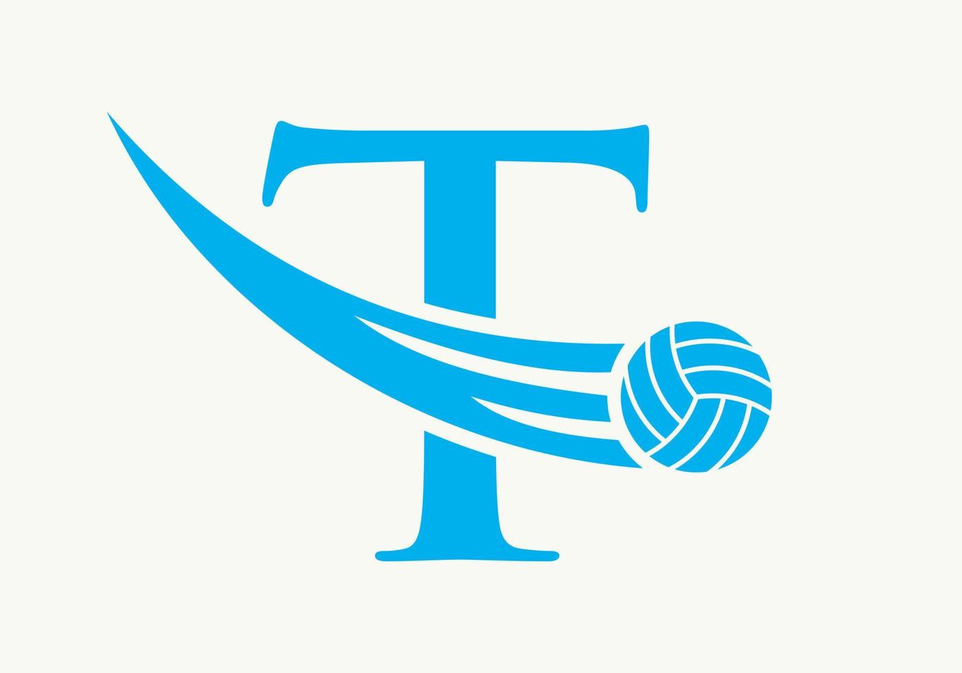 brev t volleyboll logotyp design tecken. volleyboll sporter logotyp symbol vektor mall