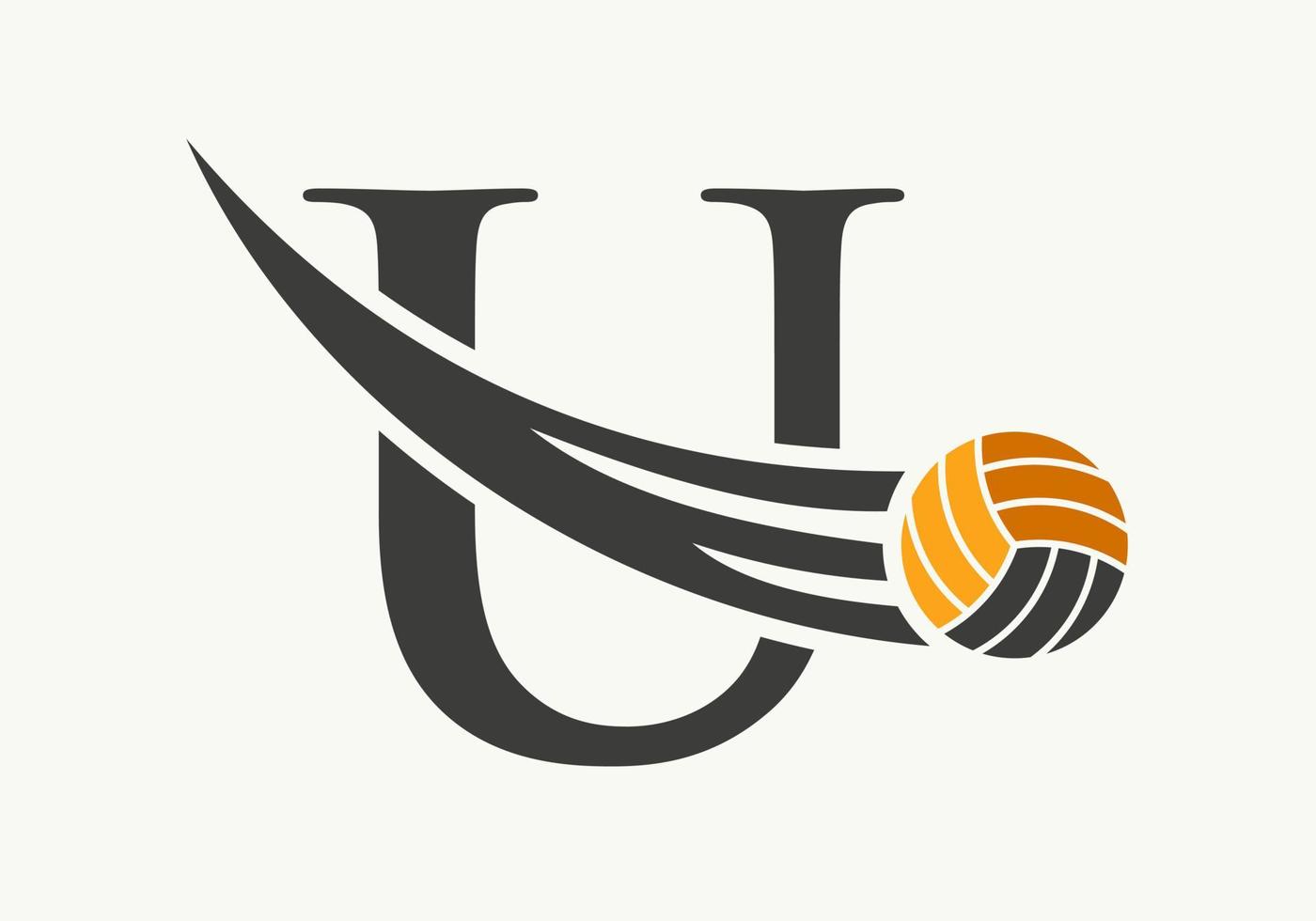 brev u volleyboll logotyp design tecken. volleyboll sporter logotyp symbol vektor mall