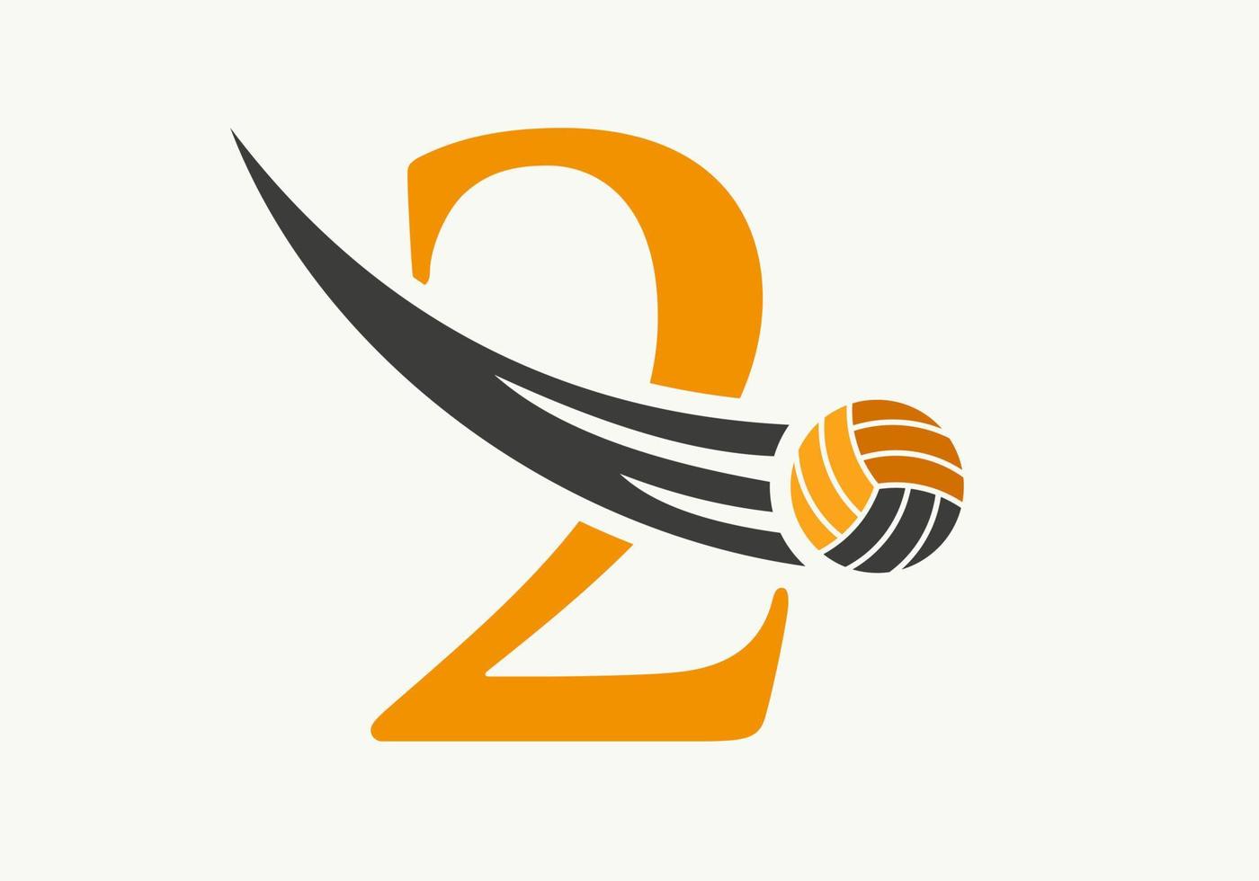 Buchstabe 2 Volleyball-Logo-Design-Schild. Volleyball-Sport-Logo-Symbol-Vektor-Vorlage vektor