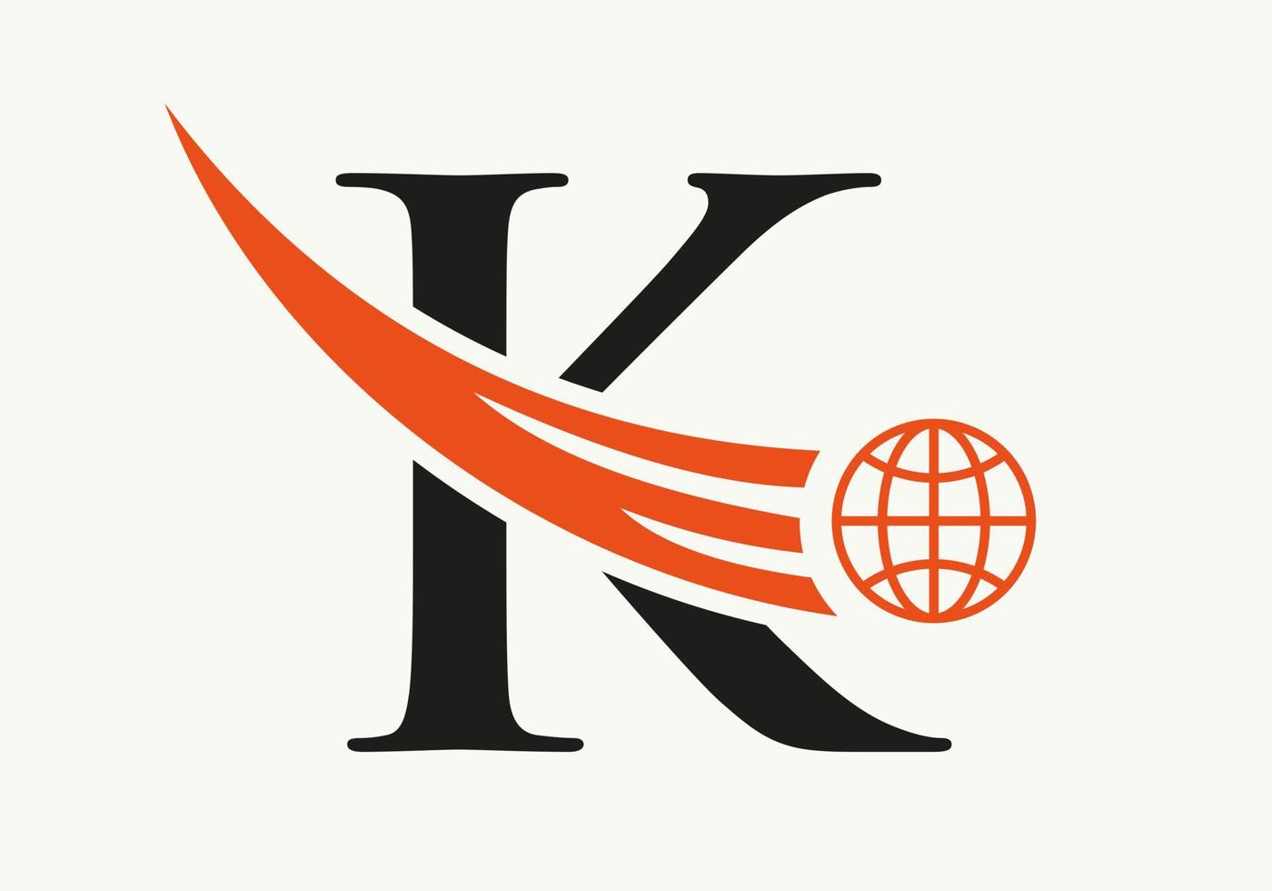brev k värld logotyp begrepp med rör på sig global ikon vektor mall