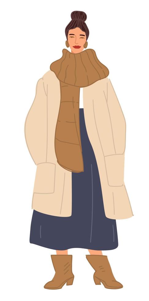 eleganta kvinna bär värma trendig vinter- kläder vektor