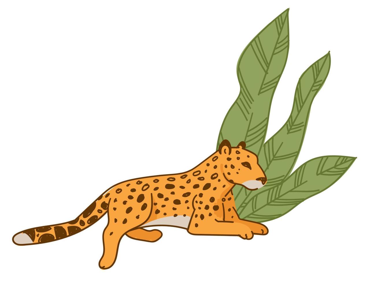 leopard oder gepard, der unter breiter blattflora ruht vektor