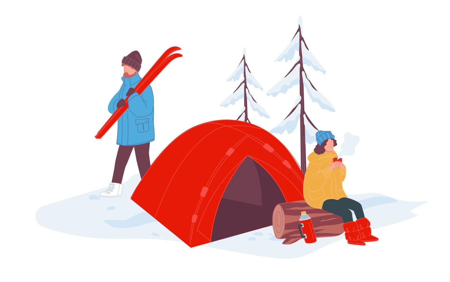 vinter- camping och avkopplande i vinter- högtider vektor
