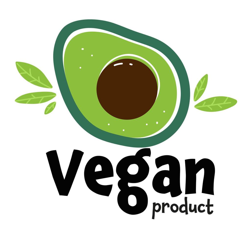 veganes Produktemblem mit Avocado, Etikett mit Text vektor