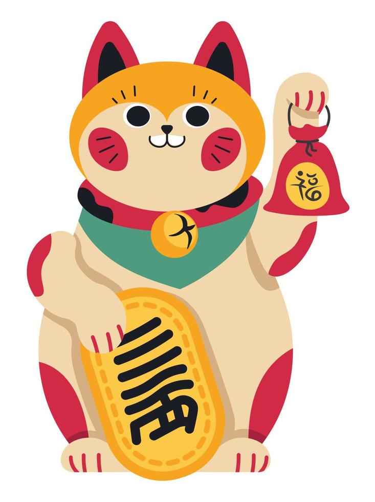 kinesisk eller japansk vinka katt med hieroglyf vektor