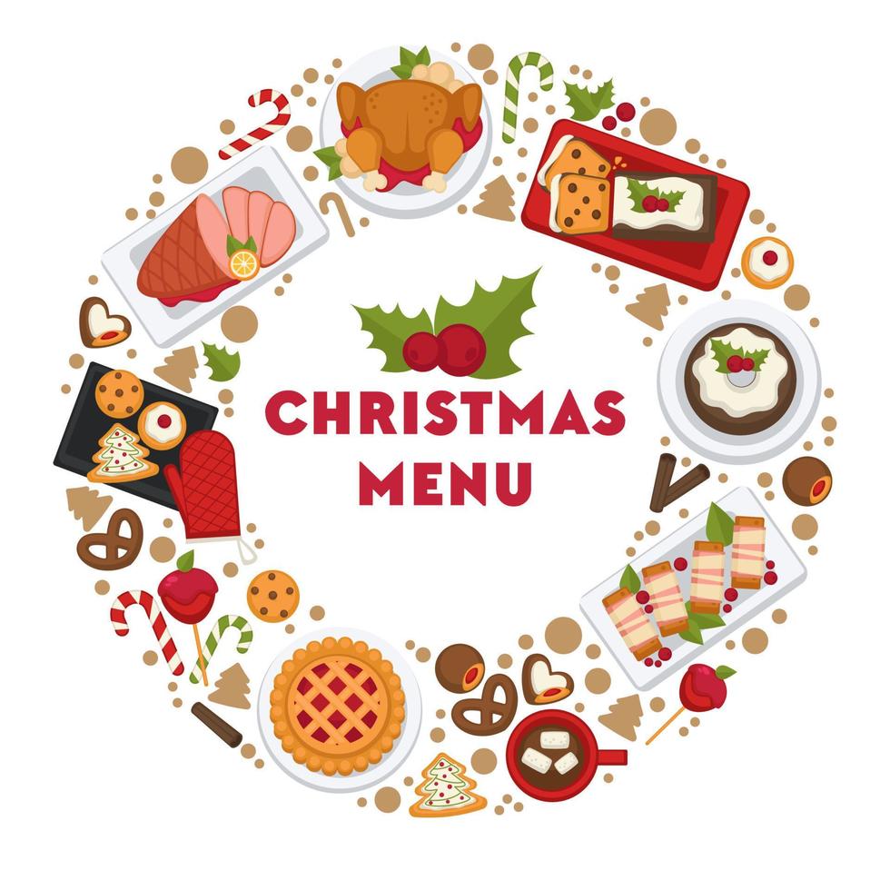 jul meny i cirkel, Kafé eller restaurang mat vektor