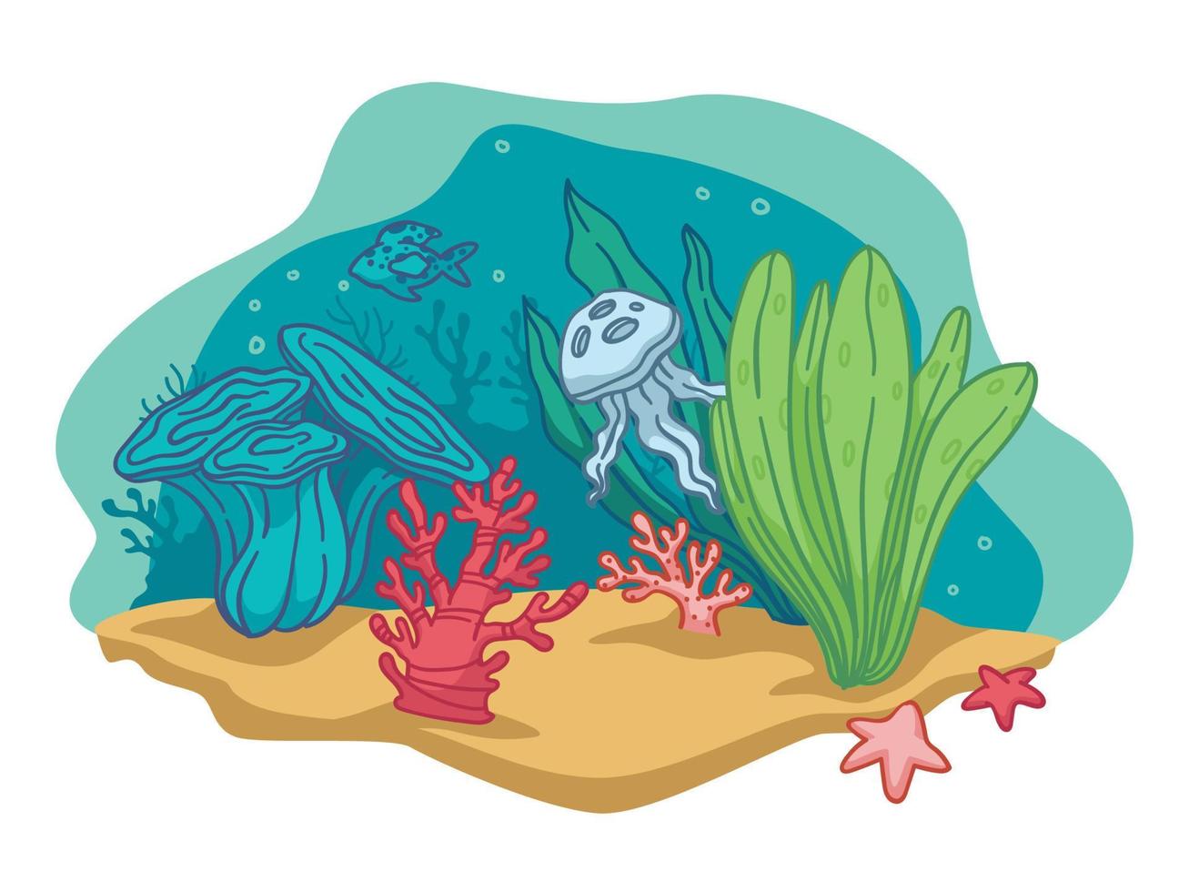 under vattnet liv med vatten- djur och flora vektor