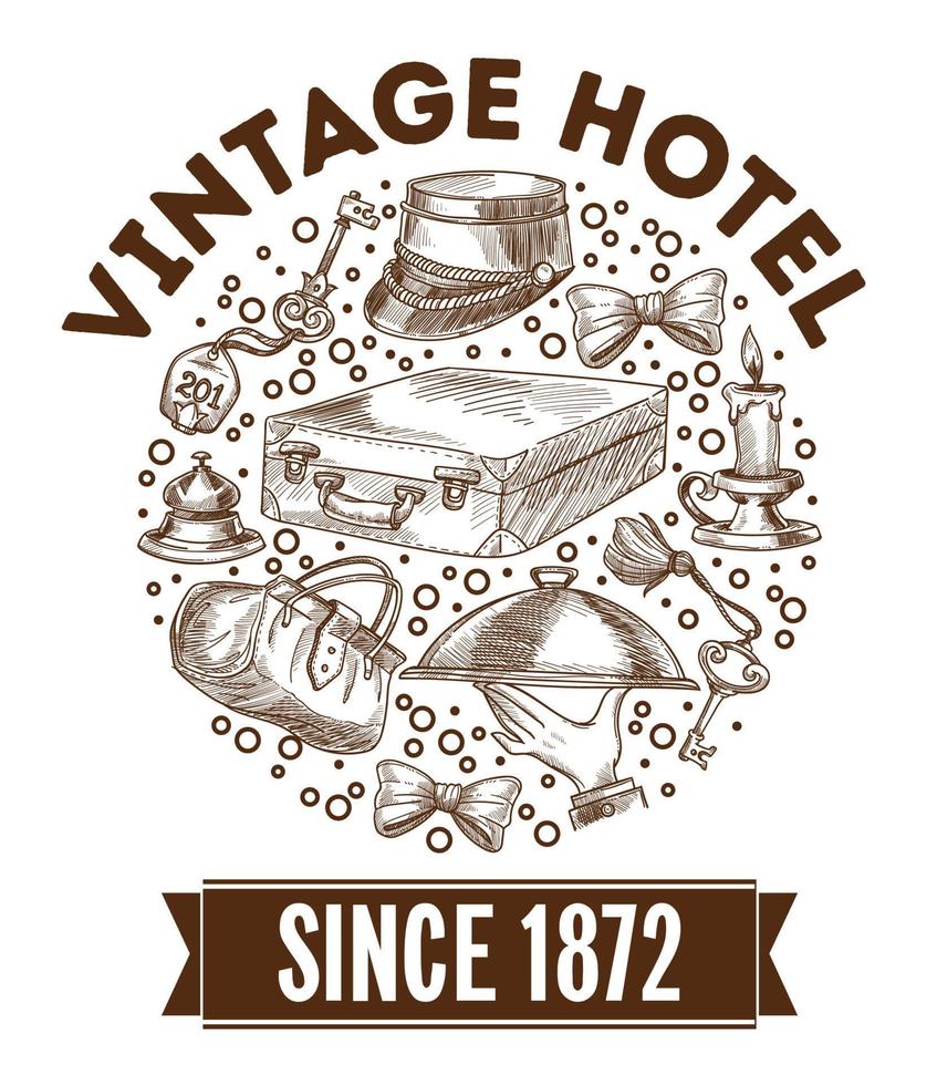 vintage hotel seit 1872 monochrome skizzenskizze vektor