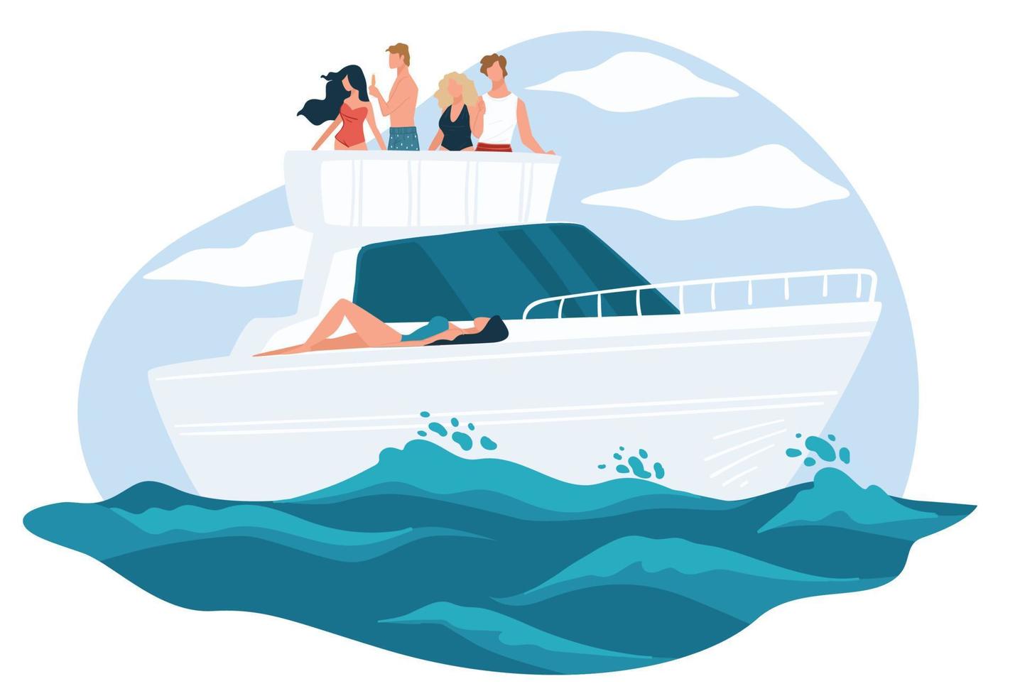 Freunde, die sich auf einer Yacht, einer See- oder Ozeankreuzfahrt entspannen vektor