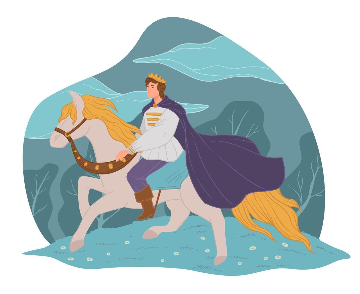 hübscher Prinz auf weißem Pferd, Märchenvektor vektor