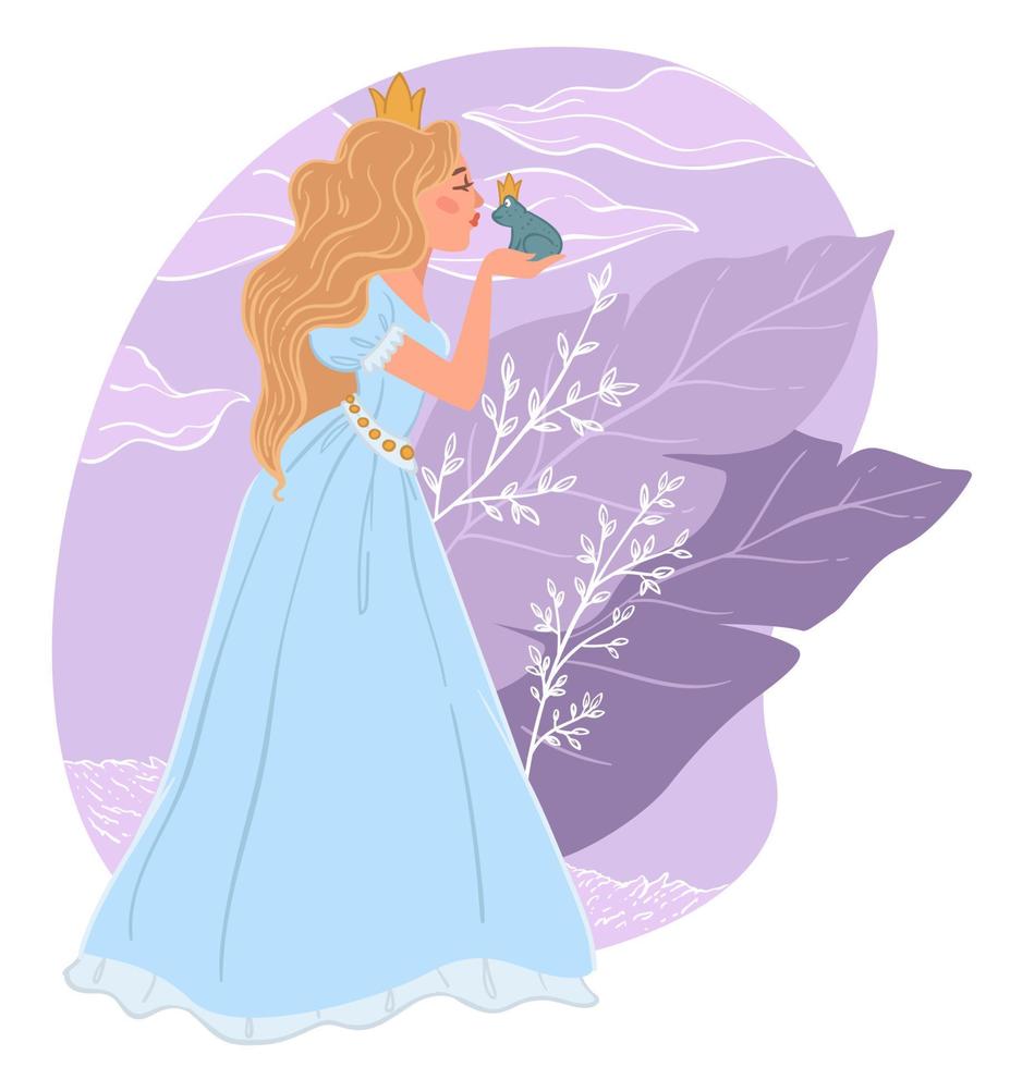 prinsessa kissing groda, fe- berättelse illustration vektor