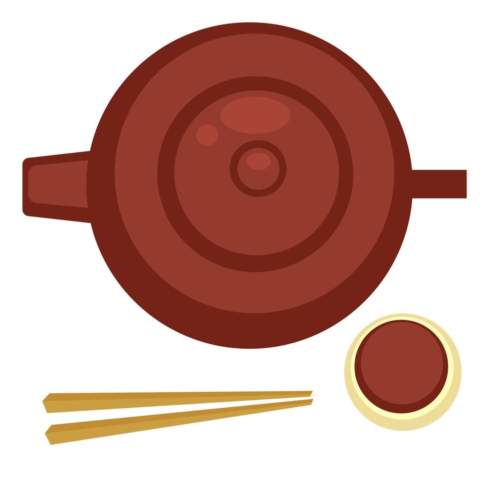 teekanne mit kleiner tasse und stäbchen, chinesische zeremonie vektor