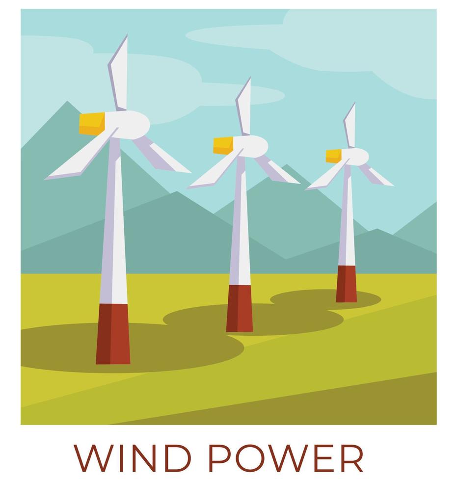 vind kraft station i fält, ekologisk energi vektor