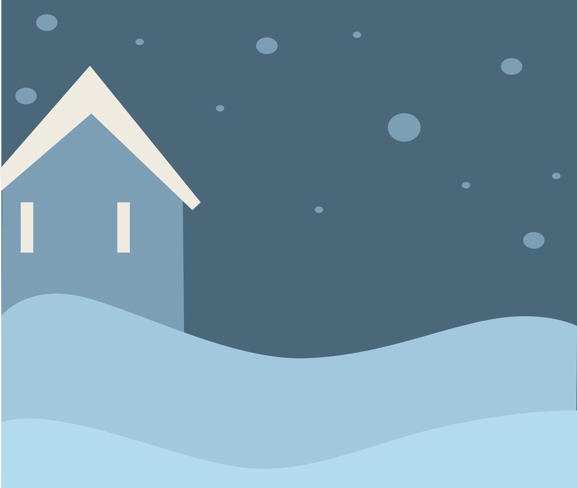 Winterlandschaft mit einsamem Haus und Schneefallvektor vektor