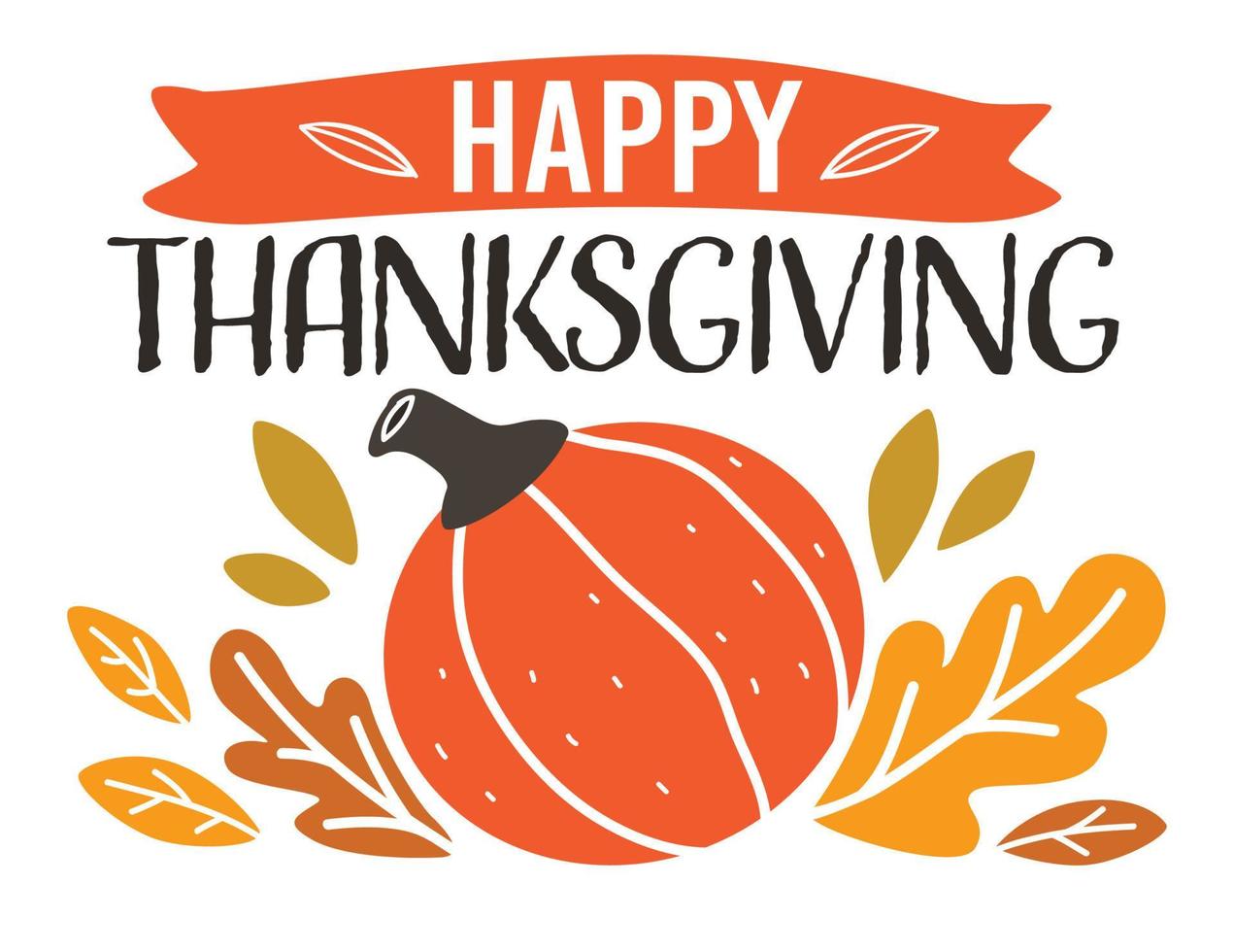 Happy Thanksgiving-Kürbis und Laub-Banner mit Blättern vektor