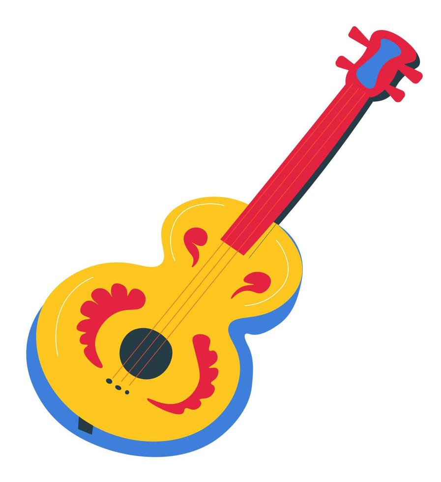 akustisk gitarr med ornament och blommig dekoration vektor