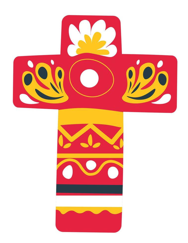 korsa dekorerad med ornament och blommor, mexikansk tradition vektor