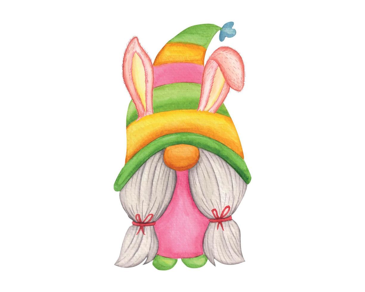 vattenfärg påsk tomte, söt gnome för påsk firande vektor