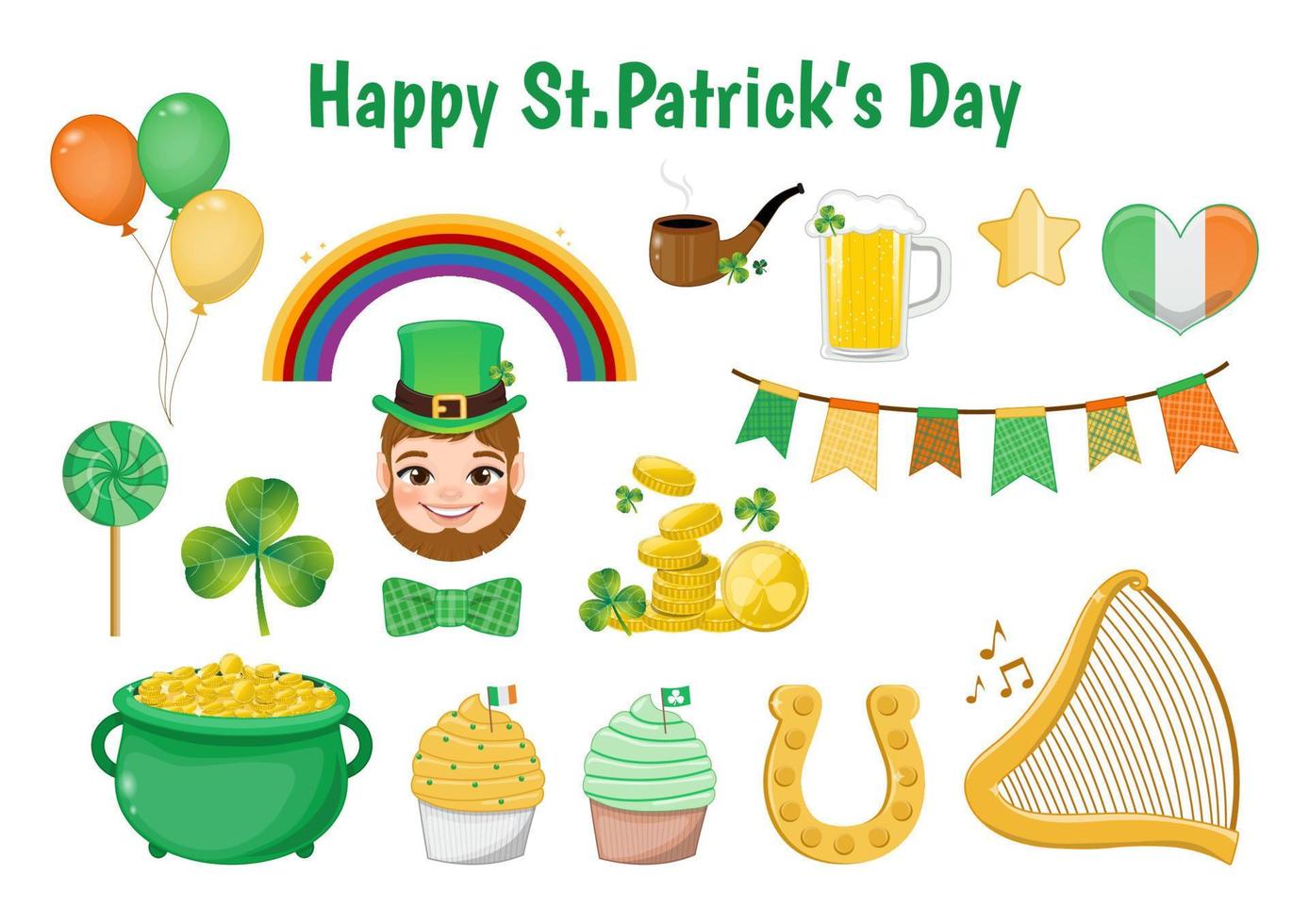 st. patrick s day elements set zeichentrickfigur design vektor